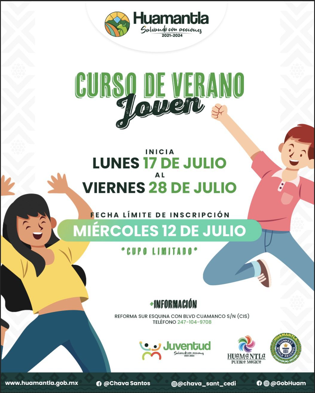 Invita Ayuntamiento de Huamantla al Curso de Verano Joven